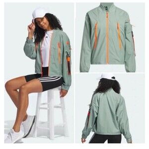 Womens Adidas Parley Green Zip Up Windbreaker Size Small